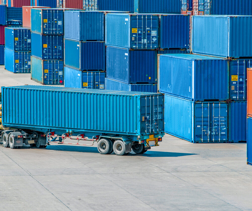 Truck in container depot